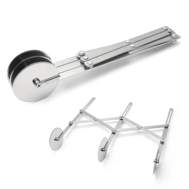 SlicePro™ Couteau à pâte en acier inoxydable | Pliable & Réglable | 3 à 7 Roues | Portionnement parfait pour Pizza, Pâtisseries & Pâtes