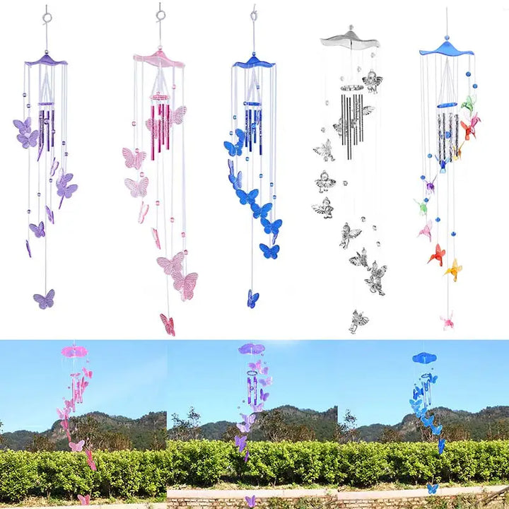 Carillon Klangverve "Luftkuss" | Carillons romantiques avec papillon & cloche | 55 cm Décoration en métal pour jardin, balcon & fenêtre