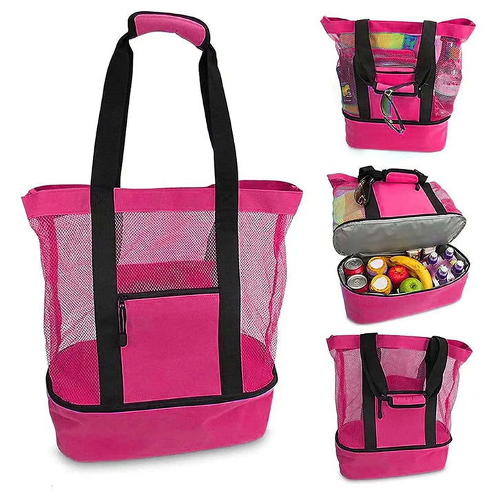 Sac de Plage SANDORIA 2-en-1 | Avec Compartiment Isotherme & Rangement en Maille | Pour Jouets, Coquillages & Snacks | Léger & Pliable