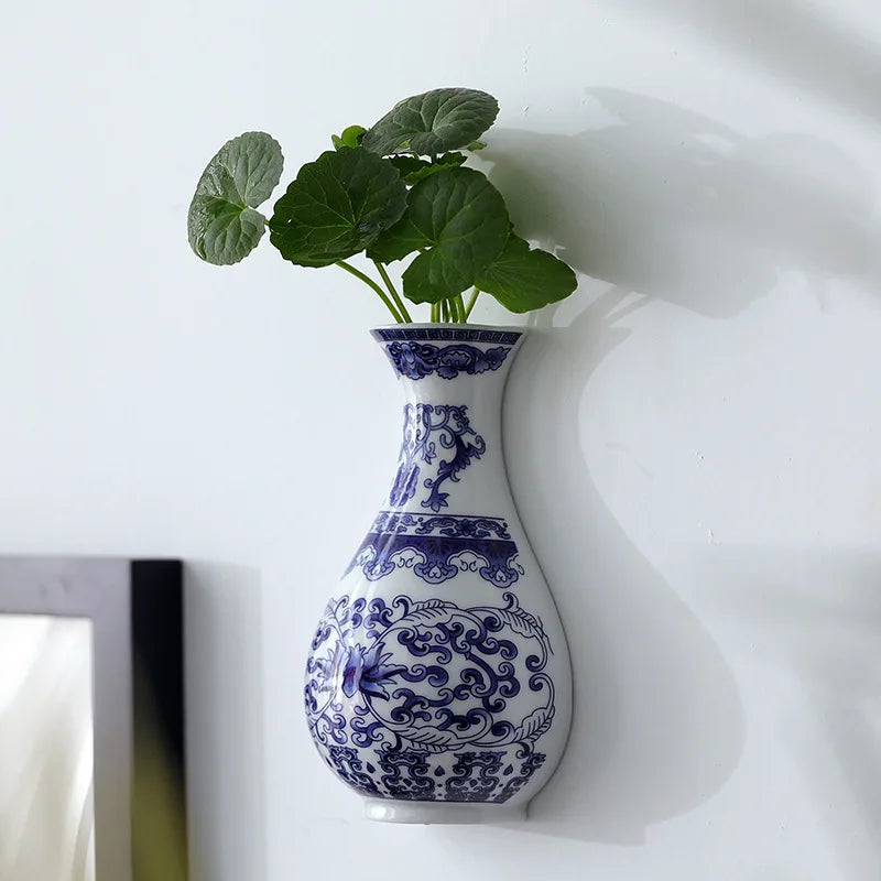 Aurevia | Vase mural en céramique | Bleu-Blanc design antique | Classique & Moderne