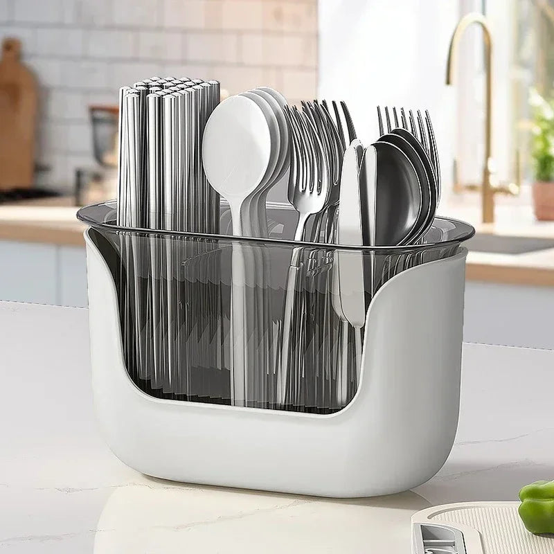 OrgaDish Support à couverts avec égouttoir | 3 compartiments | Organisateur de cuisine pour baguettes et couverts