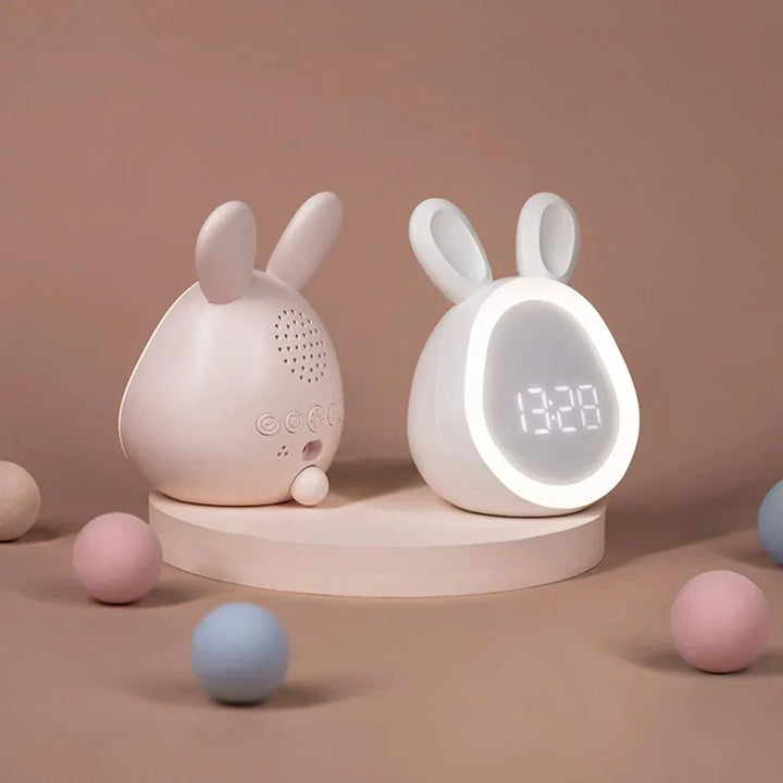 LumiHoppel Réveil Enfant | Veilleuse LED | Économique & Design de Lapin Mignon | Blanc/Rose | 8,8 x 7,3 x 11,2 cm