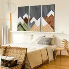 Set d'art mural LioraBoho | Set de 3 décorations murales en bois 40×20 cm | Design rustique de feuilles | Style Boho pour salon et chambre