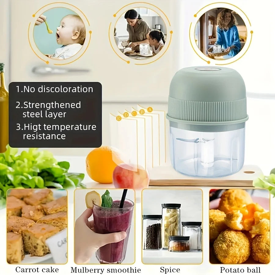 Mini Hachoir Électrique | 250 ml | Rechargeable par USB | Hachoir à Ail, Légumes & Viande