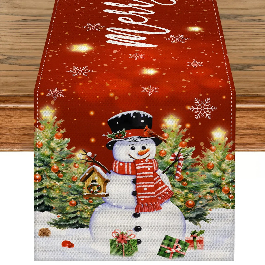 Festivara | Nappe de Noël | Effet lin | Décoration festive pour table à manger & commode | 2025