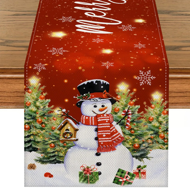 Festivara | Nappe de Noël | Effet lin | Décoration festive pour table à manger & commode | 2025