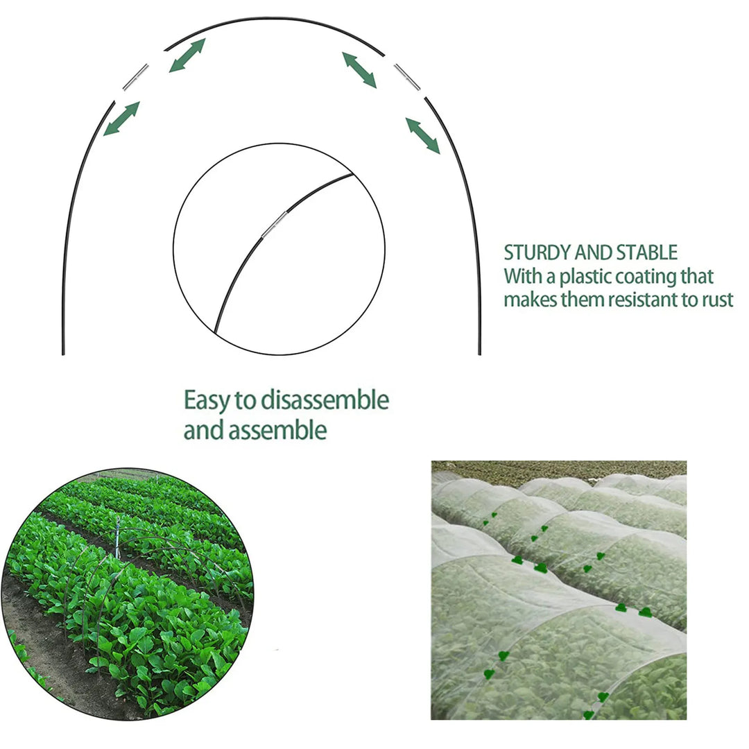 Ensemble de cintres de jardin Plantura FlexGrow en fibre de verre | Tunnel de plantation DIY pour potagers et serres | Résistant à la rouille & Réutilisable | Inclus : connecteurs
