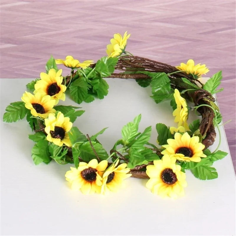 Guirlande de Tournesols Floraviva SunVine Artificielle | 2,6 m de longueur | 12 fleurs Ø 8 cm | Pour mariage, balcon & déco DIY
