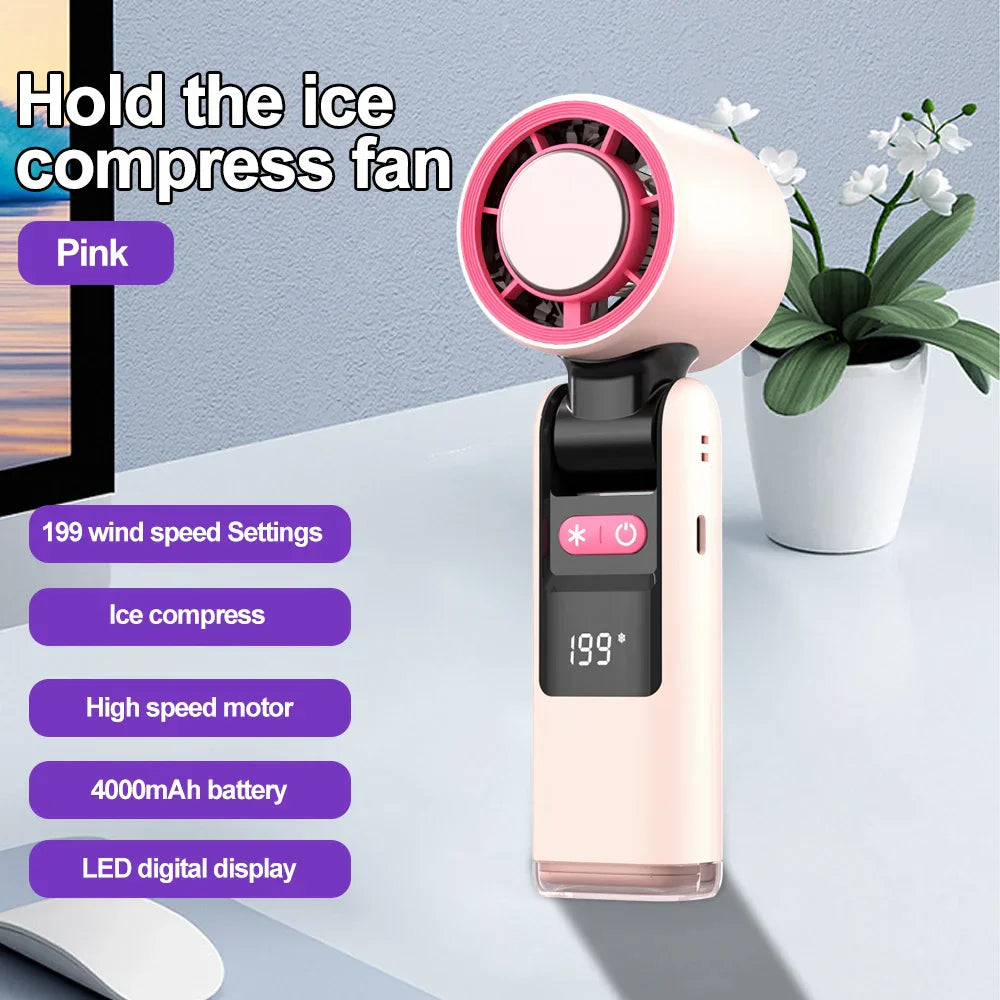 Mini-Ventilateur FroideJet 199 | 199 Vitesses | Mode Refroidissement Glacé | Batterie 4000mAh | Portable & Rechargeable