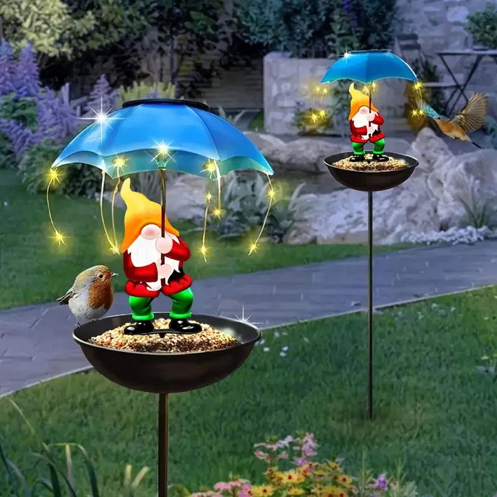 Lampe de Jardin Solaire ElfBird | Avec Abreuvoir et Figurine de Fée | Lampe Solaire d'Extérieur en Fonte | Résistante aux Intempéries & Décorative