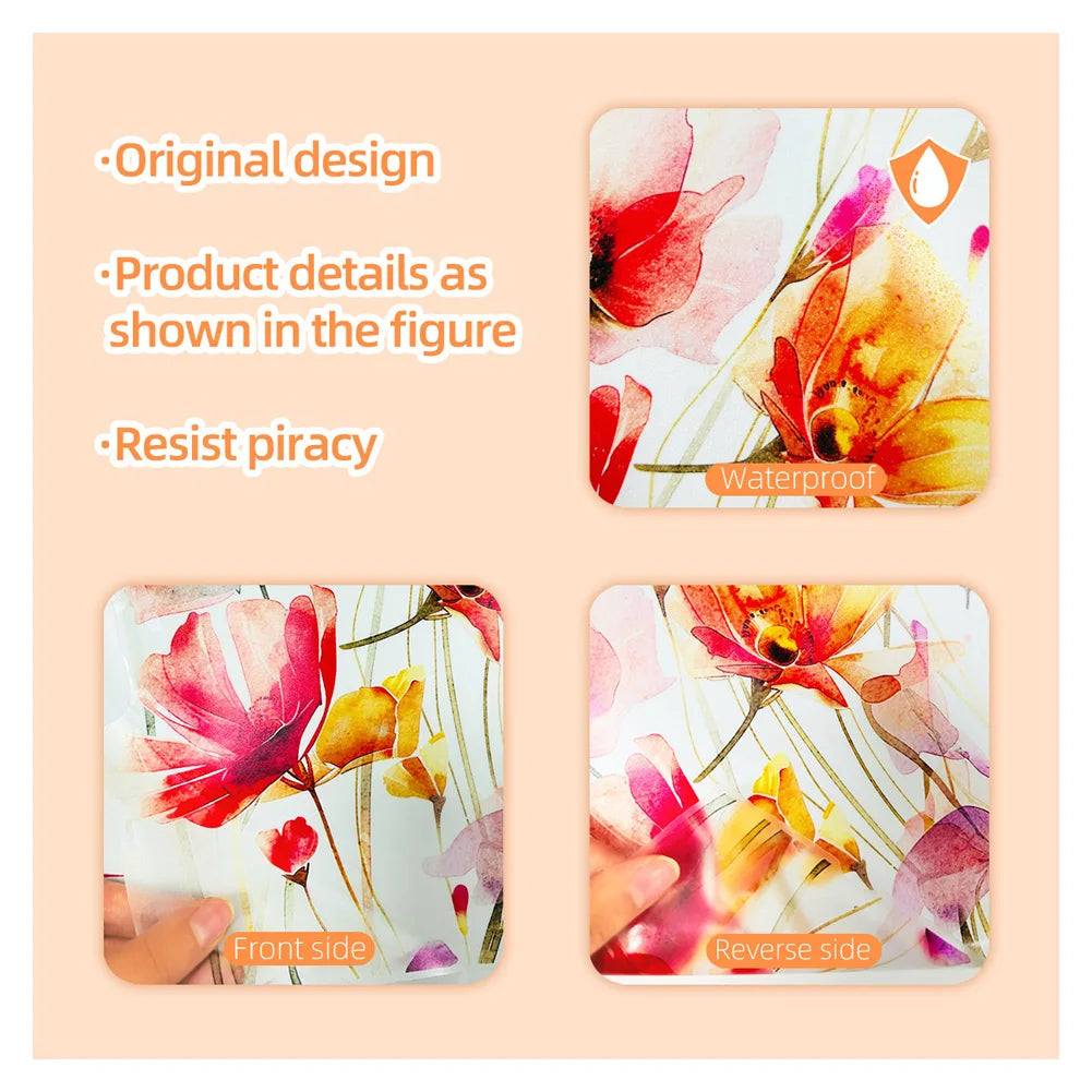 Autocollant mural Lunaflora | Fleurs aquarelle & papillons | Amovible & étanche | PVC 42×50 cm