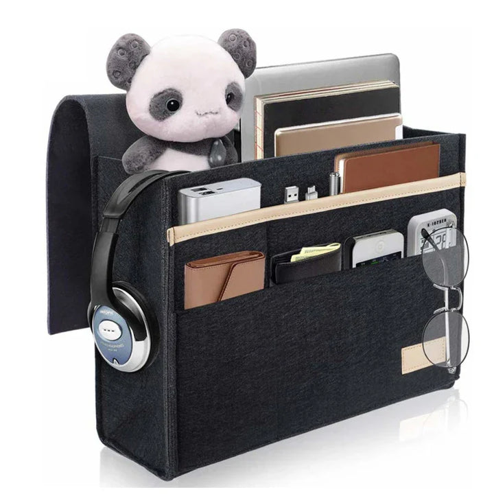 OrdiNest Organisateur de Lit en Feutre à Accrocher | Rangement Pratique au Lit ou au Canapé | Pochette Suspendue pour Tablette, Télécommande & Accessoires