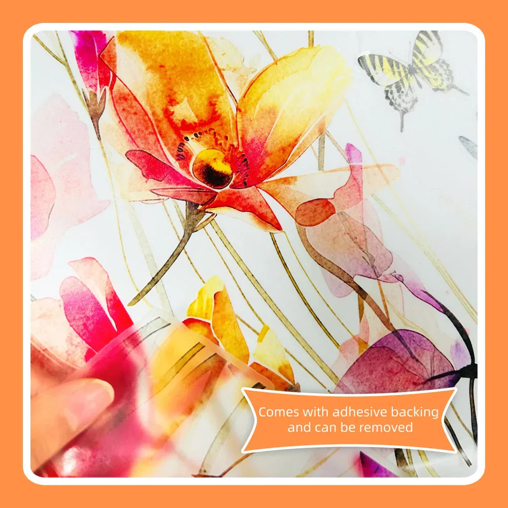 Autocollant mural Lunaflora | Fleurs aquarelle & papillons | Amovible & étanche | PVC 42×50 cm
