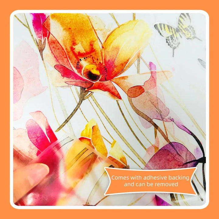 Autocollant mural Lunaflora | Fleurs aquarelle & papillons | Amovible & étanche | PVC 42×50 cm
