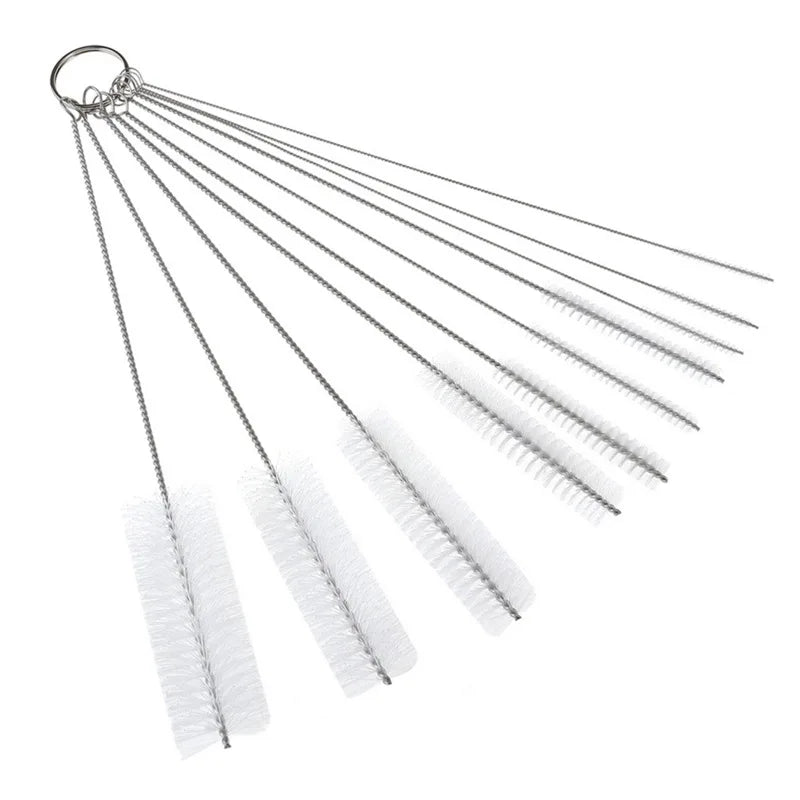 Set de brosses de nettoyage Brushilo 10 pièces | Acier inoxydable avec poils en nylon | Pour pailles, bouteilles, tubes & accessoires de laboratoire