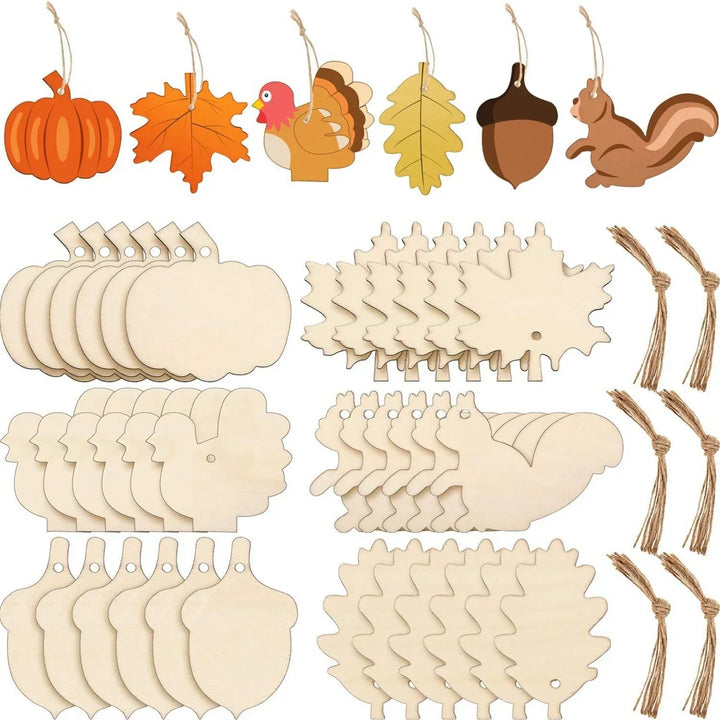 WoodlyFall Citrouille & Feuilles Pendentif | Ensemble de 6 | Décoration en Bois à Créer | À Peindre & Accrocher | Automne & Thanksgiving