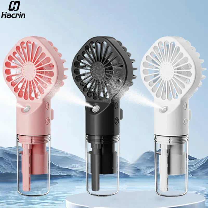 Brisella Air Mini Ventilateur Manuel avec Humidificateur | Fonction de Brumisation à 4 Niveaux | Rechargeable par USB | Portable & Silencieux