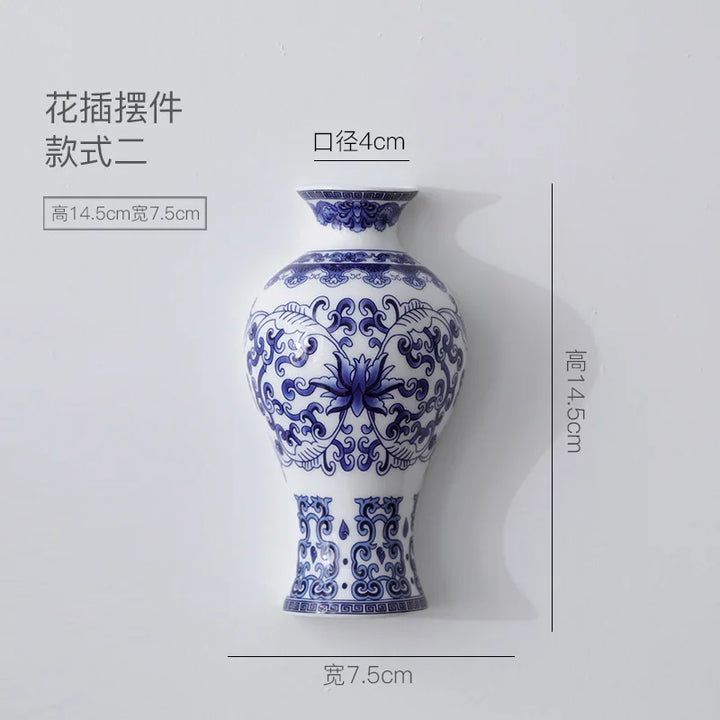 Aurevia | Vase mural en céramique | Bleu-Blanc design antique | Classique & Moderne