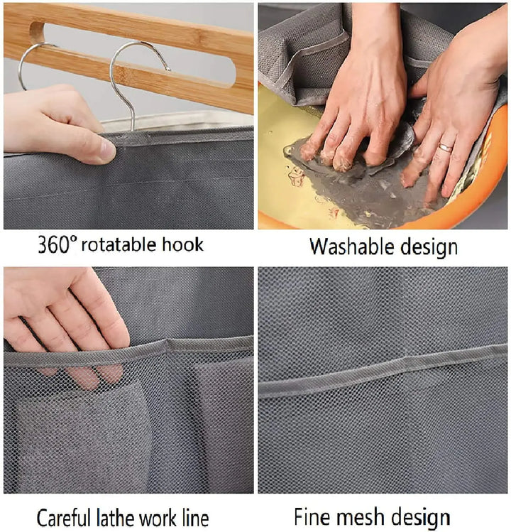 ClosetEase Organisateur de Lingerie Suspendu | Double Face & Pliable | 39×78 cm | Tissu Oxford Gris