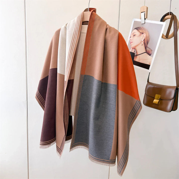Écharpe Pashmina BelleAria Élégance avec imprimé nœud | 185 × 65 cm | Douce & Chaleureuse avec franges | Automne & Hiver