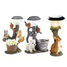 SOLARIA Figurine de Jardin Animaux | Statue Décorative Solaire en Résine | Avec Pot de Fleurs & Lumière LED | 12 × 6 × 6 cm