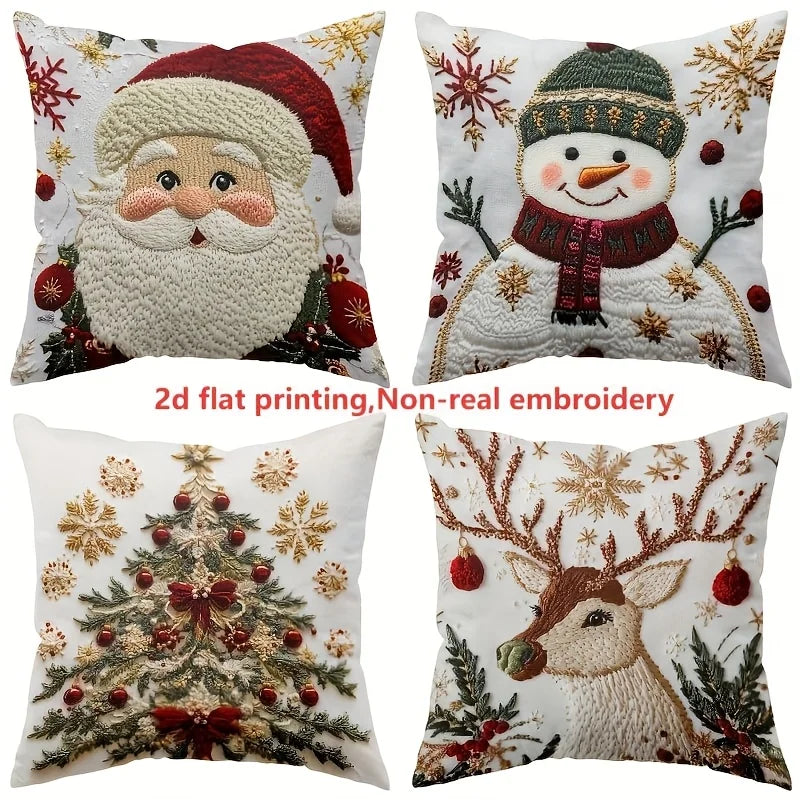 Housses de coussin de Noël NordGlanz | Santa, Bonhomme de neige, Renne & Sapin | Polyester de haute qualité | Lavable en machine