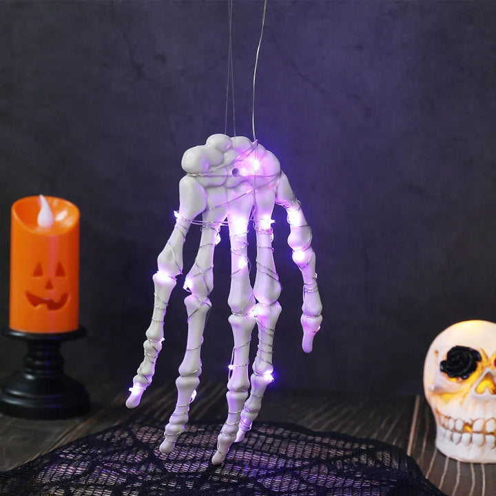 Guirlande lumineuse Halloween BoneGlow | Design main de squelette | Plastique | Décoration de fête