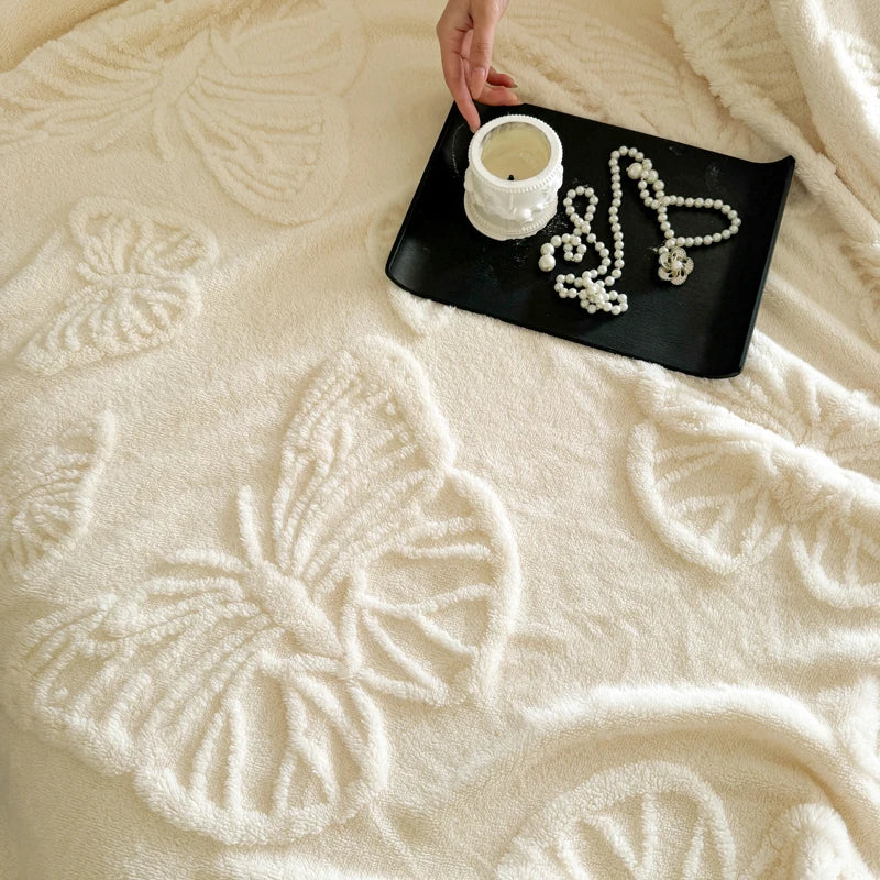 Couverture en Flanelle Fleurière | Design de Papillons 3D | Douce & Chaleureuse | Pour Lit, Canapé & Camping