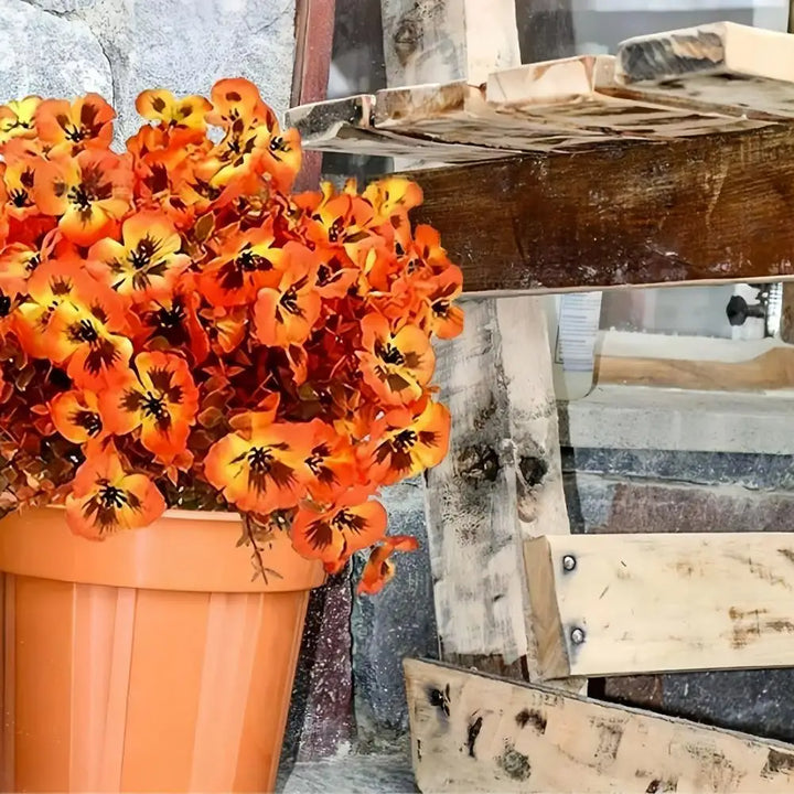 Floravida Élégance  Pensées artificielles avec Eucalyptus | Résistant aux UV | Décoration d'automne pour la maison et le jardin | 37 × 19 cm