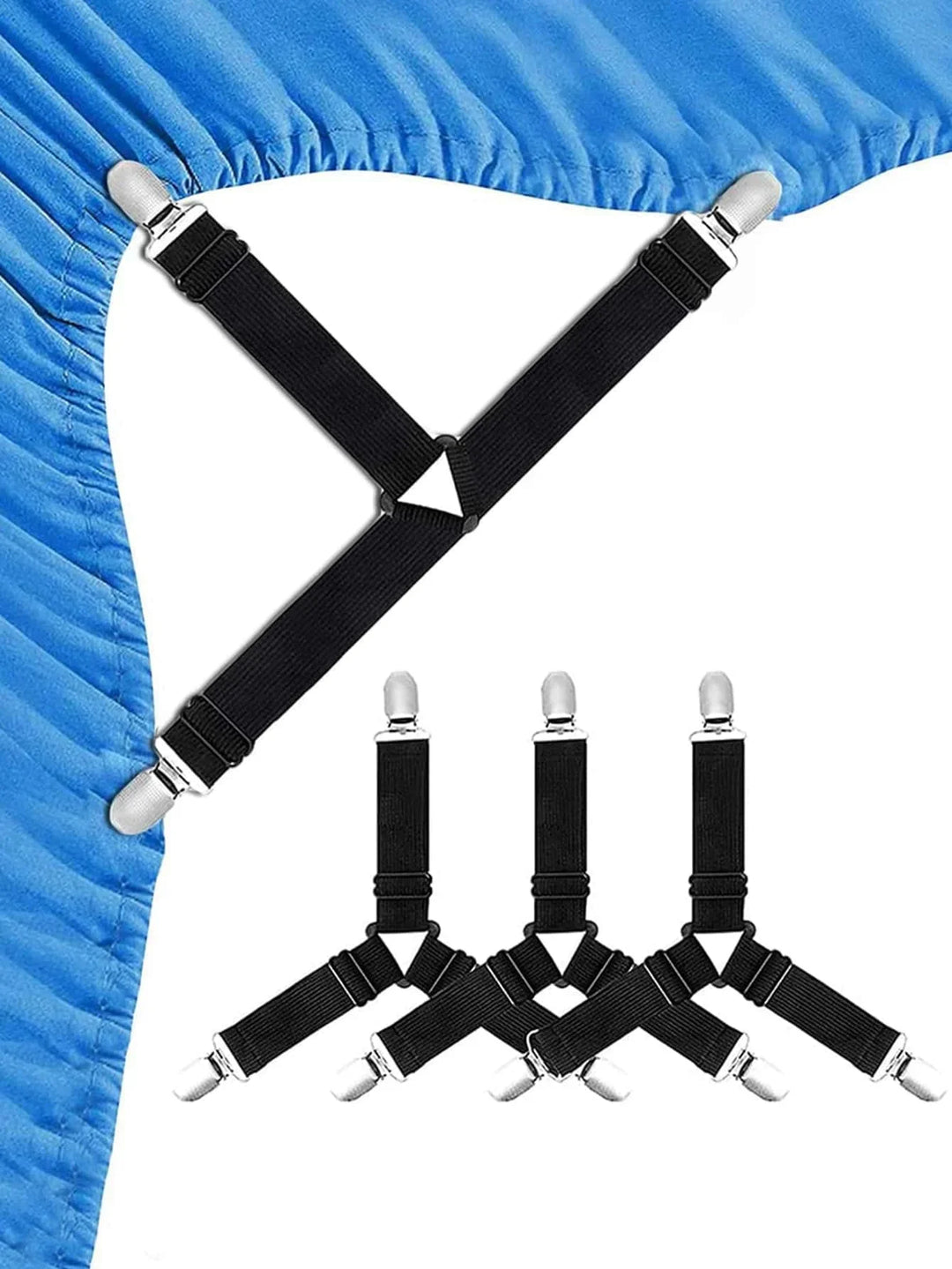 GRIPFIX Ensemble de Supports de Draps-housses | Pack de 4 Étriers de Draps Triangulaires | Réglable & Antidérapant – Pour Matelas, Nappes & Housses
