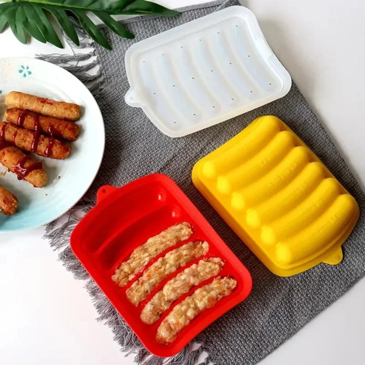 SausiForm | Moule à saucisse en silicone avec couvercle | Alimentaire & Résistant à la chaleur | 17,5×13,5×3,5 cm
