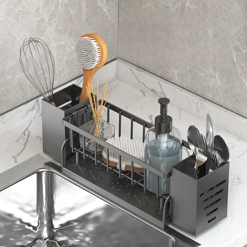 Organisateur de lavabo Ordinaqua | Auto-drainant | Support pour éponge, savon & torchons | Extensible & Hygiénique | Plastique ABS