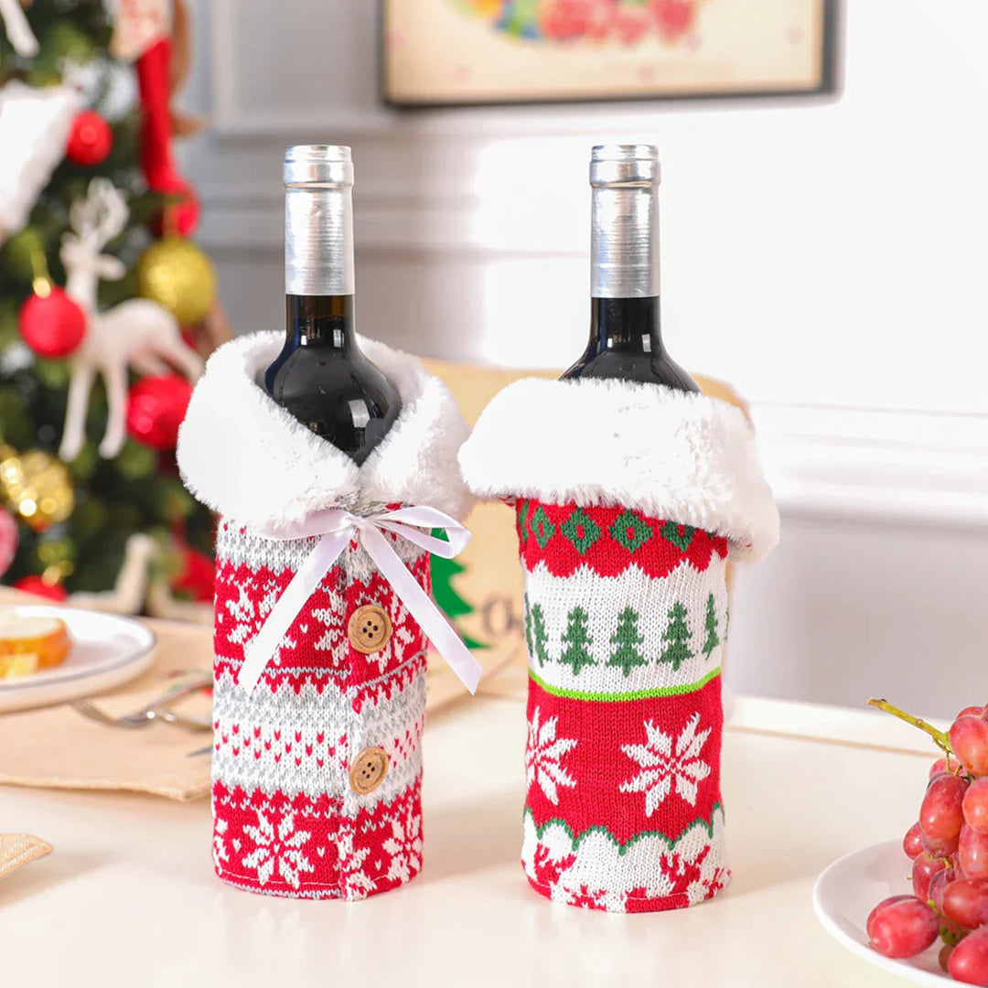 Noëlla | Housse de bouteille de Noël | Housse de décoration pour bouteilles de vin avec motif de Noël | Housse en tissu pour vin & champagne | Parfait comme idée cadeau