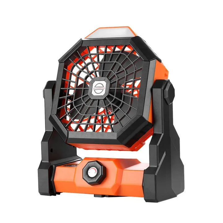 Campora BreezeLight | Ventilateur de camping 2-en-1 avec lampe LED | Batterie de 7800 mAh | Rotatif à 270° | Rechargeable par USB | Pour tente, extérieur & voyages