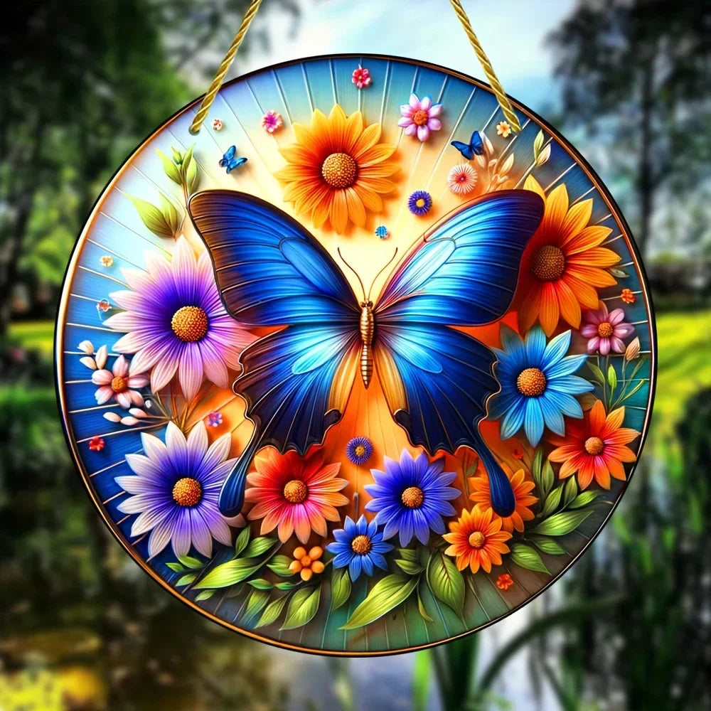 Attrape-Soleil Papillon AureliaLight | Panneau Rond en Acrylique | 15×15 cm / 20×20 cm | Décoration de Fenêtre & Mur