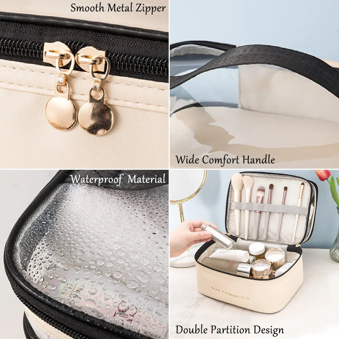 Trousse de maquillage Lunavie | Double couche & Imperméable | Grande capacité | Couvercle transparent