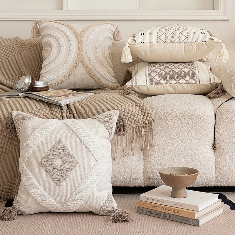 Housse de coussin BohoLoom | 45x45 cm | Mélange de coton avec franges | Fermeture éclair cachée