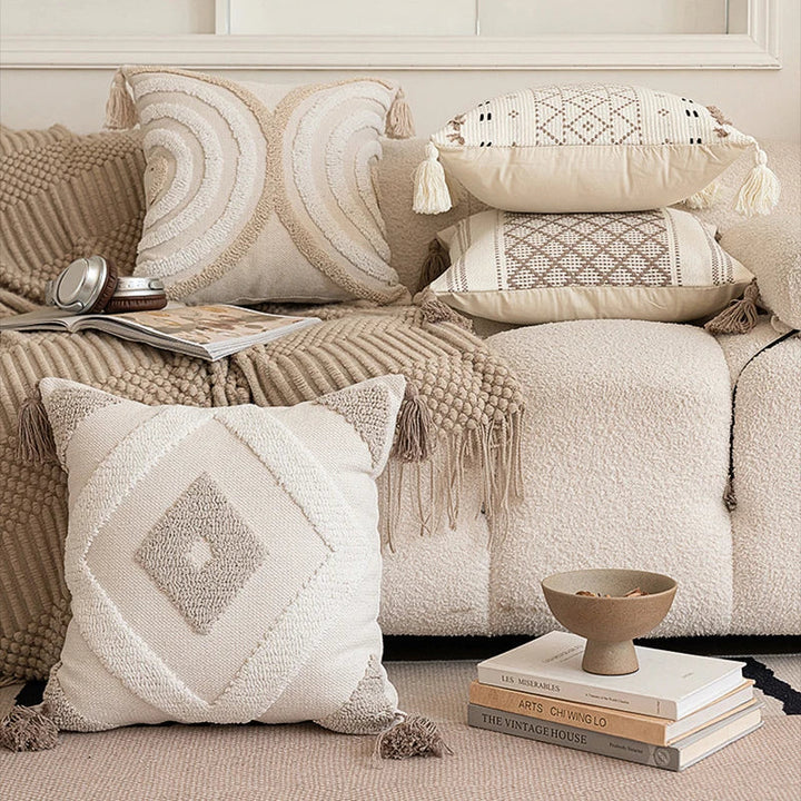 Housse de coussin BohoLoom | 45x45 cm | Mélange de coton avec franges | Fermeture éclair cachée