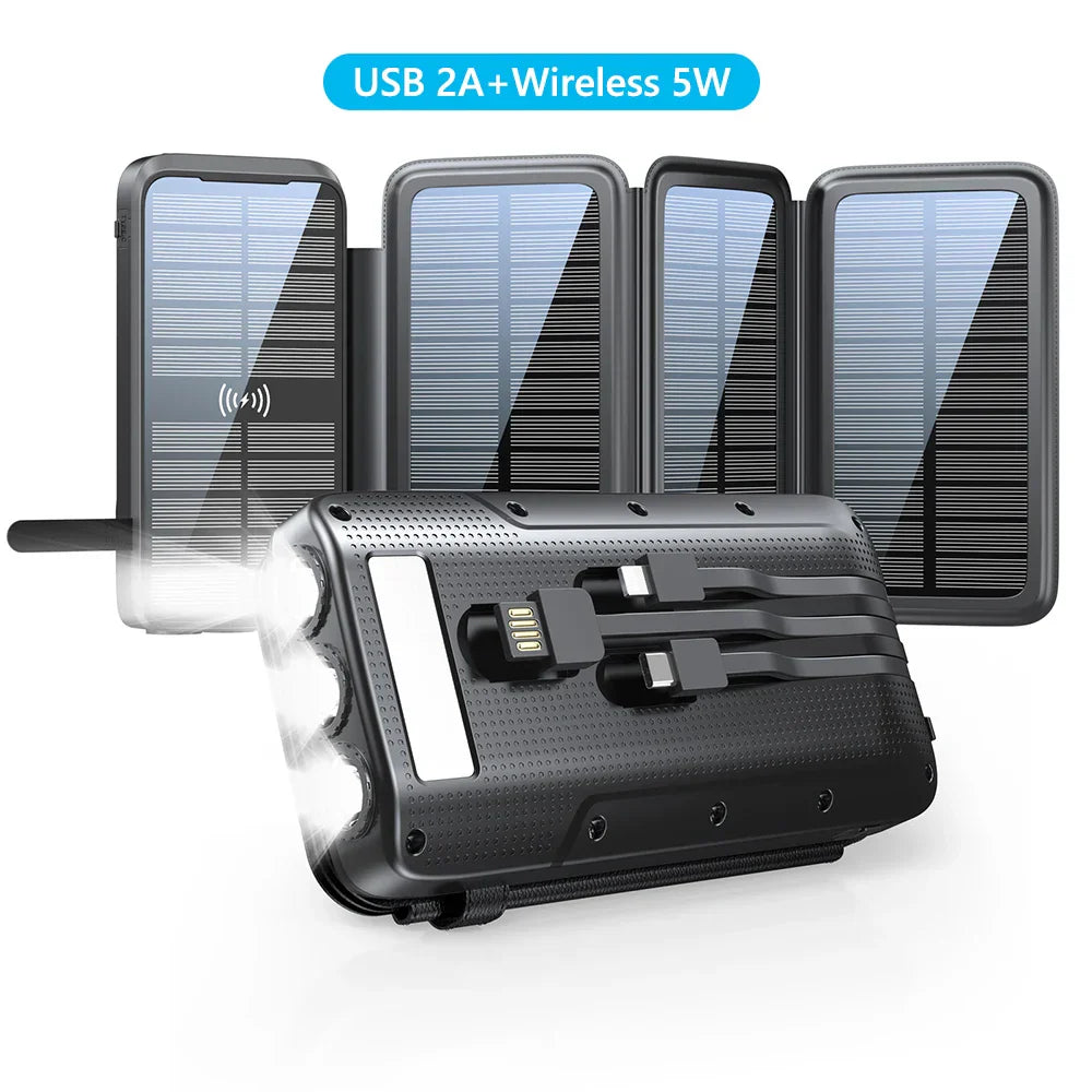 Batterie Solaire VoltCore X Pro 43800mAh | Charge Rapide 20W | Charge Sans Fil 10W | Câbles Intégrés & Lampe LED | Extérieur & Voyage