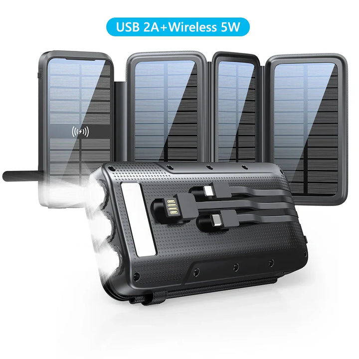 Batterie Solaire VoltCore X Pro 43800mAh | Charge Rapide 20W | Charge Sans Fil 10W | Câbles Intégrés & Lampe LED | Extérieur & Voyage