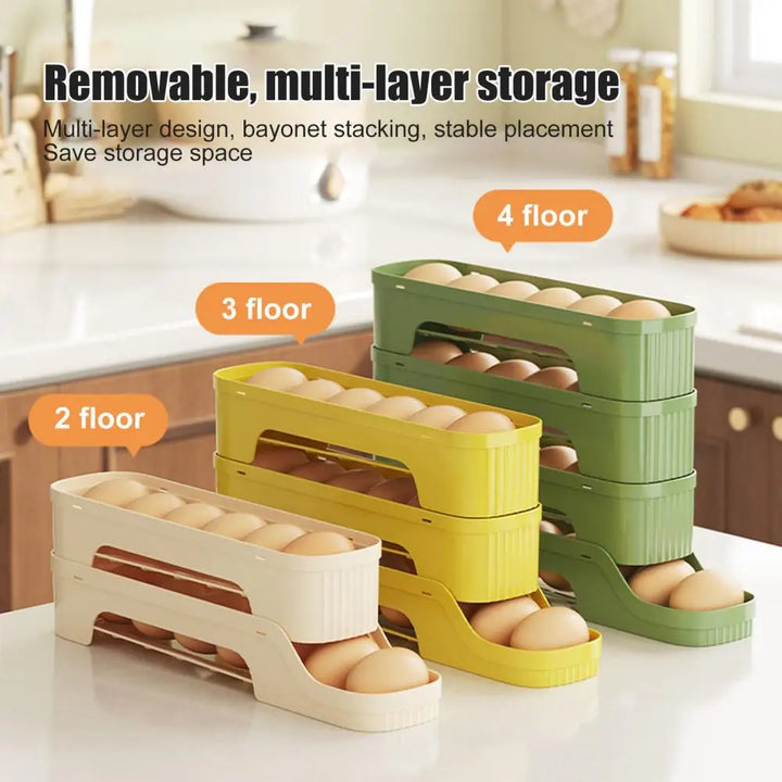 Boîte à œufs RolloMaxx | Organisateur à œufs à 4 niveaux | Gain de place & auto-roulant | Design transparent