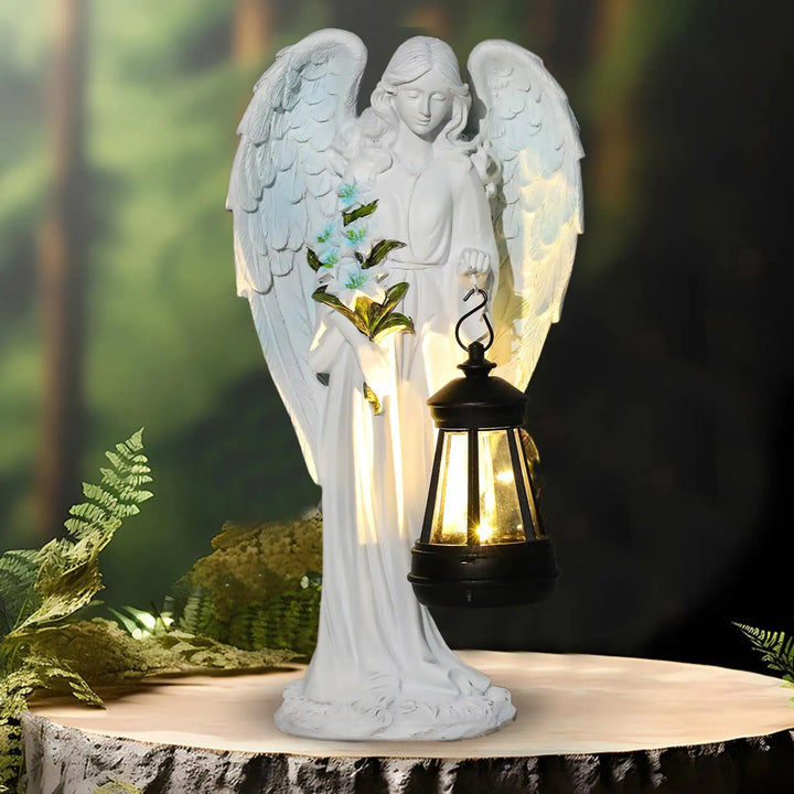 Auralis | Figurine d'Ange Solaire | Résistant aux intempéries & lumineux | 20 × 10 × 8 cm | Sculpture en résine pour jardin, terrasse & décoration de tombe
