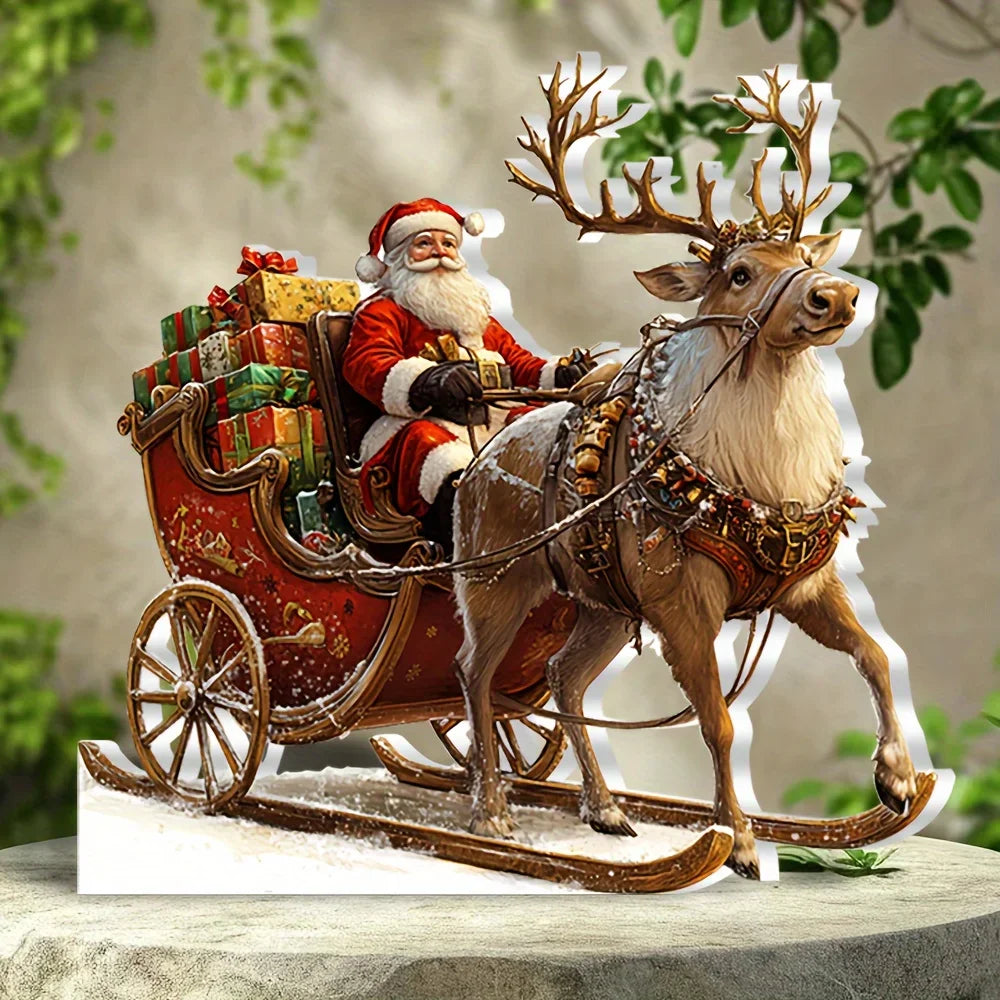 Frostovia | Figurine de Noël | Décoration en acrylique traîneau avec le Père Noël | Design 2D | Décoration de table et de fête festive 2025
