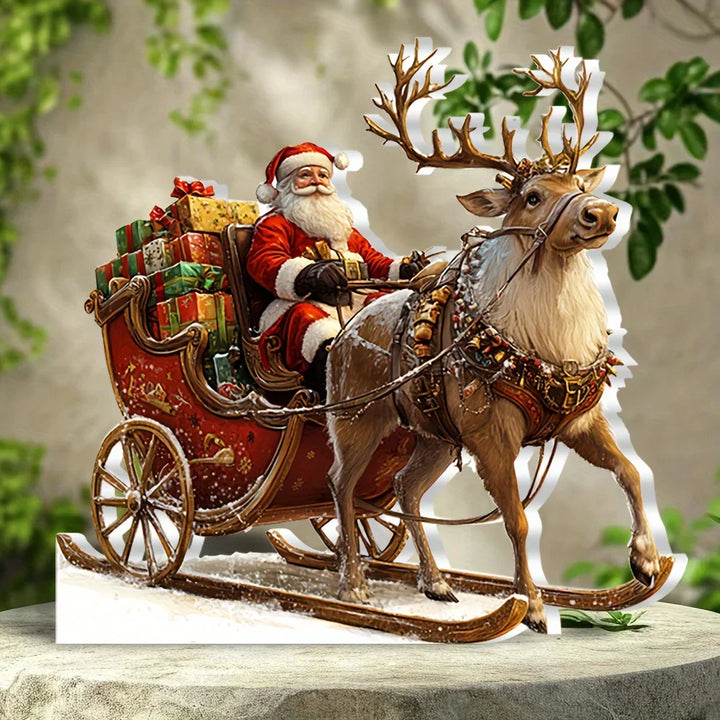 Frostovia | Figurine de Noël | Décoration en acrylique traîneau avec le Père Noël | Design 2D | Décoration de table et de fête festive 2025