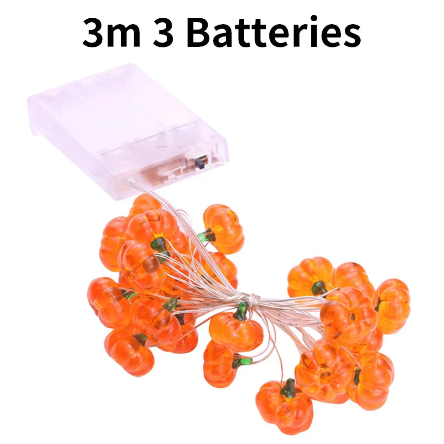 Guirlande LED PumpkiLights | Décoration de citrouille d'Halloween | 10/20/30 LEDs | 1–3 m | Fonctionne sur piles