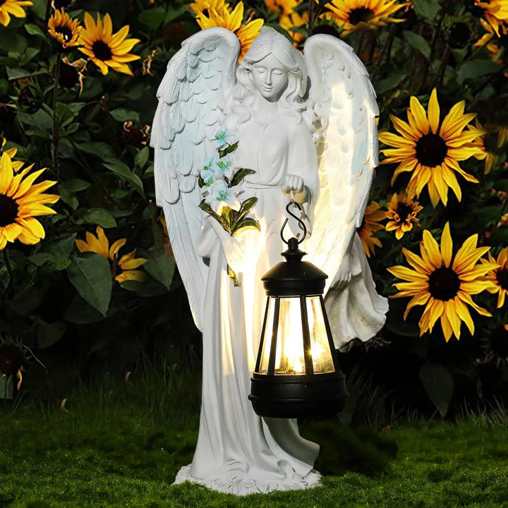 Auralis | Figurine d'Ange Solaire | Résistant aux intempéries & lumineux | 20 × 10 × 8 cm | Sculpture en résine pour jardin, terrasse & décoration de tombe