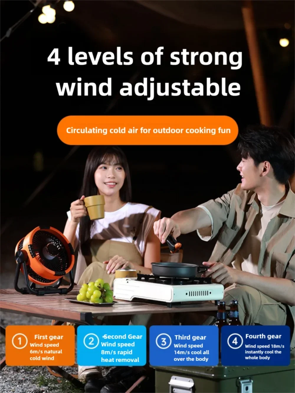 AEROLIA NightCool | Ventilateur 4-en-1 & Lumière de Nuit | Batterie 20000mAh | Utilisable Suspendu & Debout