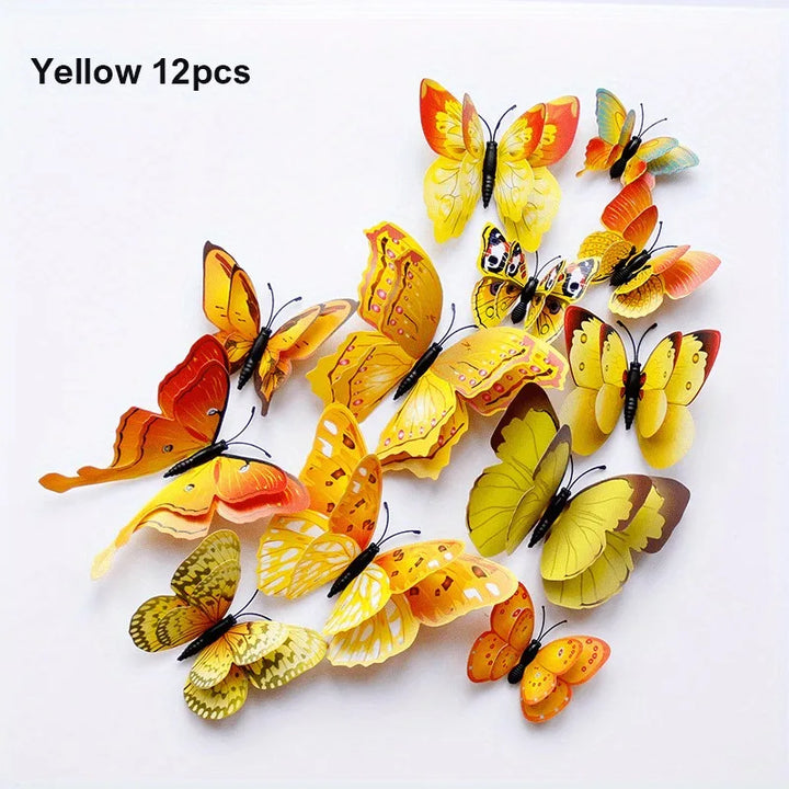 Autocollants muraux 3D Papillons Flutura DecoWings | Ensemble de 12 pièces en apparence à double couche | Pour chambre d'enfant, salon, mariage et décoration DIY