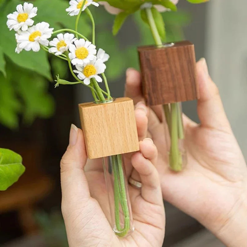 MagnaVase | Vase à tubes à essai magnétique en bois | Décoration créative pour la maison | Fait main & Stylé