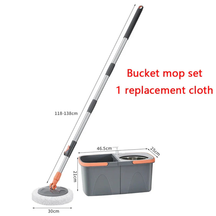 Duocleva Balai à franges avec seau à double compartiment | Manche en acier inoxydable de 138 cm | Tête rotative à 360° | Pour carrelages, bois et stratifié